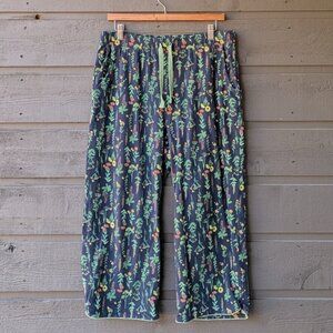 Duluth Navy Blue Wide Leg Floral Crop Lounge Pants Garden Flowers Size Medium